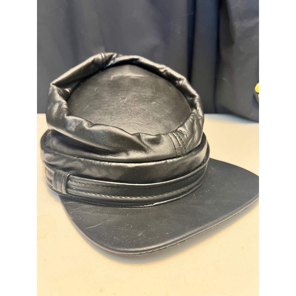 New York Hat & Cap Co. Genuine Leather Black Greek Fisherman's Captain Hat Usa